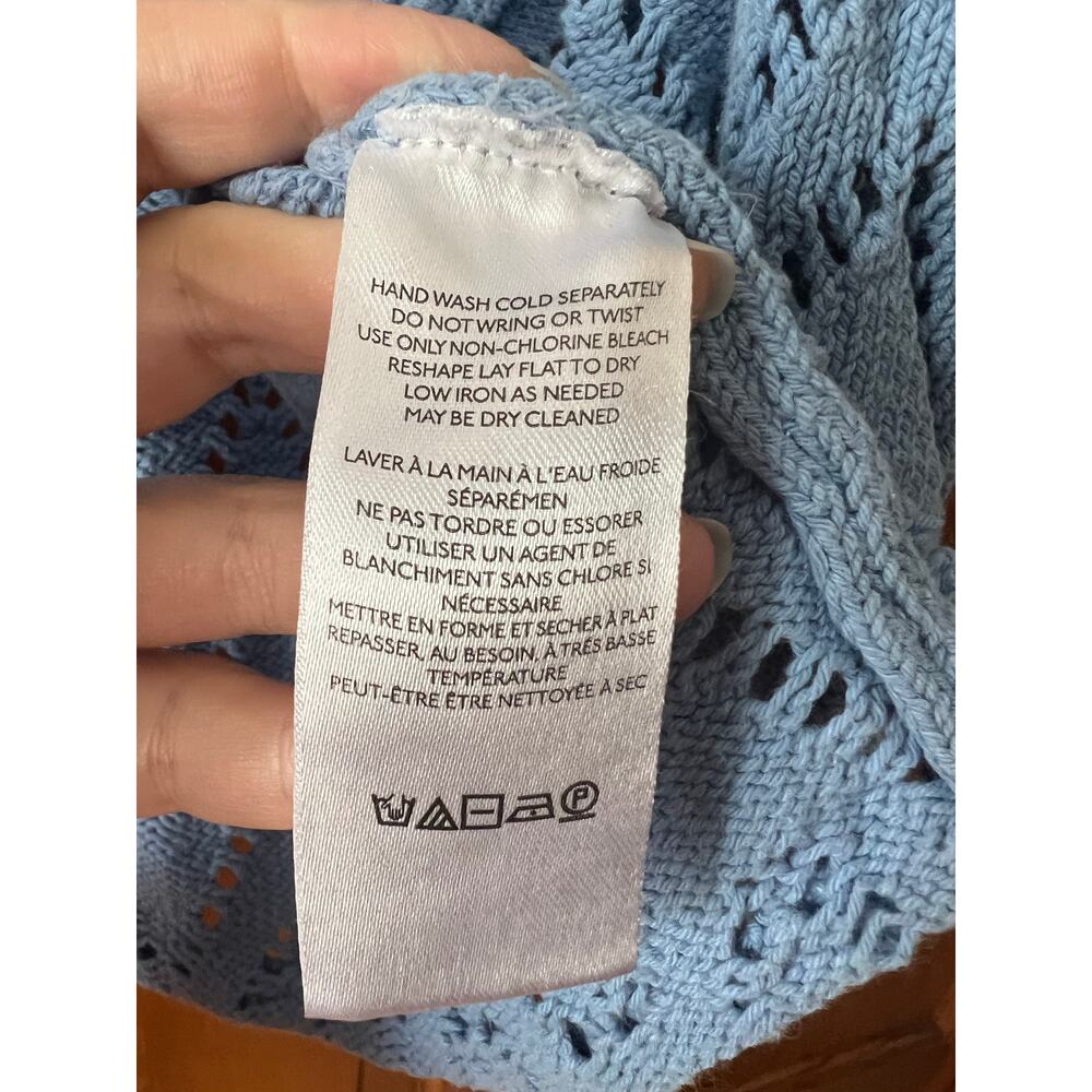 BDG Women's Open Knit Crochet Cardigan Sweater Short Sleeve Powder Blue Size L - Picture 6 of 10